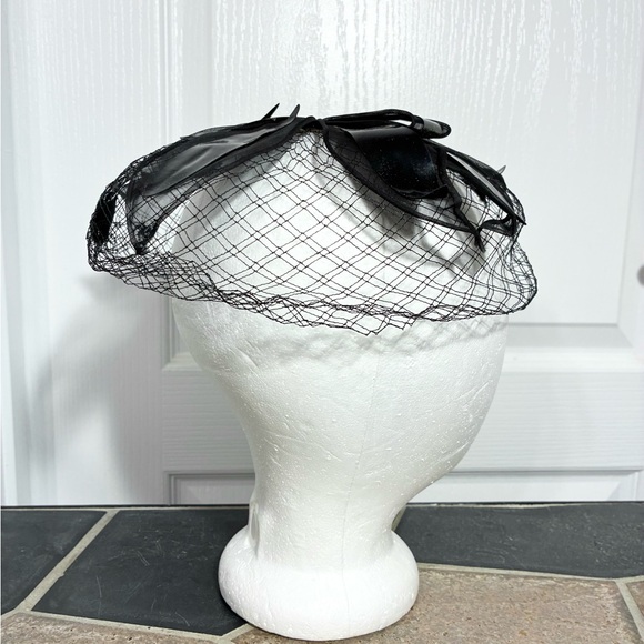 50s Mr. Lesley Veiled Cocktail Hat Black UNION MADE USA Vintage - Picture 5 of 8